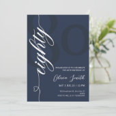 Moderne Navy Blauwe & Witte 80ste Verjaardagsfeest Kaart (Staand voorkant)