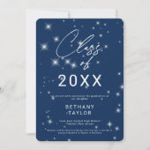 Moderne Navy Blauwe & Witte Glitter Afstudeeruitre Aankondiging (Voorkant)