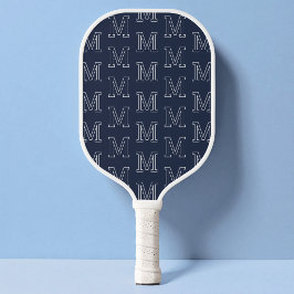 Moderne Navy Blauwe Witte Minimalistische Monogram Pickleball Paddle