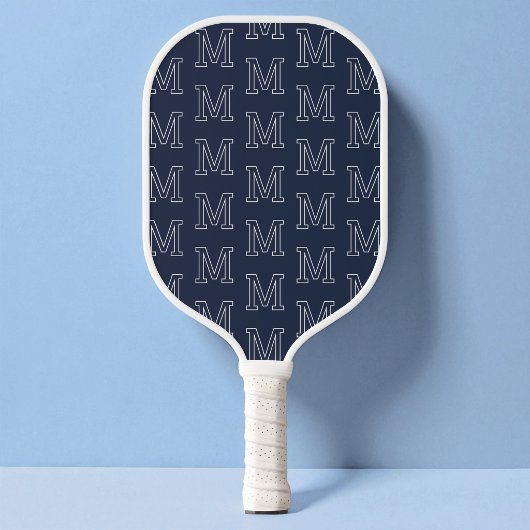 Moderne Navy Blauwe Witte Minimalistische Monogram Pickleball Paddle