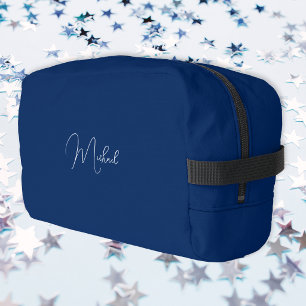 Moderne Navy Blauwe Witte Monogram Heren Dames Rei Toilettasje