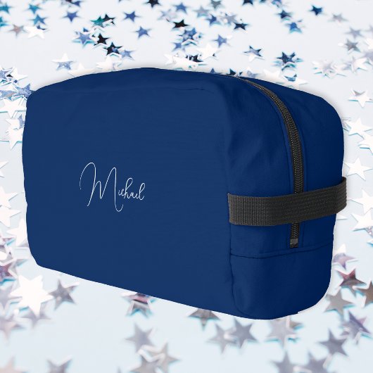 Moderne Navy Blauwe Witte Monogram Heren Dames Rei Toilettasje