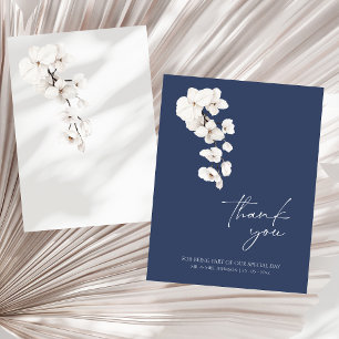 Moderne Navy Blauwe Witte Orchidee Huwelijk Bedankkaart