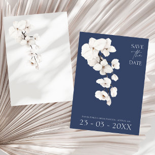 Moderne Navy Blauwe Witte Orchidee Huwelijk Save The Date