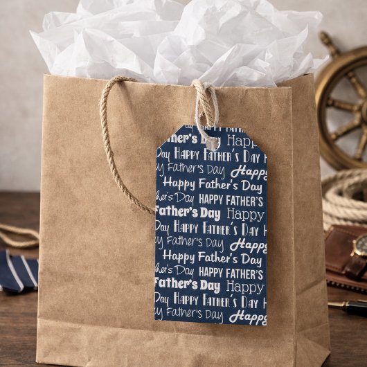 Moderne Navy Blauwe Witte Typografie Vaderdag Cadeaulabel