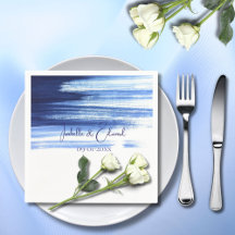 Moderne Navy Blauwe & Witte Waterverf Trouwdag