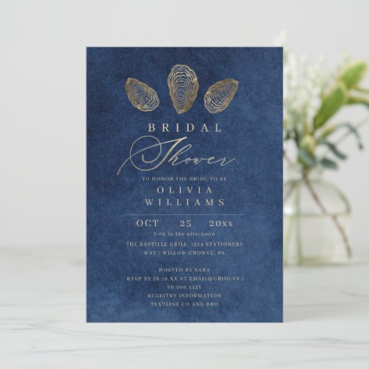 Moderne Navy Blauwe Zeevaart Bruiloftfeest Kaart (Staand voorkant)