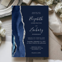 Moderne Navy Blauwe Zilveren Agate Huwelijk