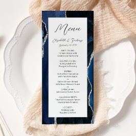 Moderne Navy Blauwe Zilveren Agate Huwelijk Menu