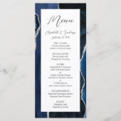 Moderne Navy Blauwe Zilveren Agate Huwelijk Menu (Voorkant)
