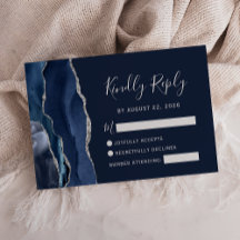 Moderne Navy Blauwe Zilveren Agate Huwelijk