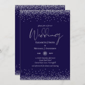 Moderne Navy Blauwe Zilveren Confetti Bruiloft (Voorkant / Achterkant)