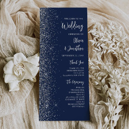 Moderne Navy Blauwe Zilveren Glitter Bruiloft
