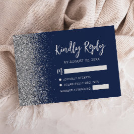 Moderne Navy Blauwe Zilveren Glitter Calligrafie S RSVP Kaartje