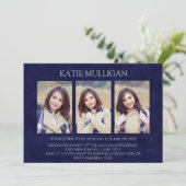 Moderne Navy Blue 4 Foto 2 Side Graduparty Kaart (Staand voorkant)