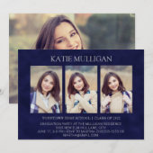 Moderne Navy Blue 4 Foto 2 Side Graduparty Kaart (Voorkant / Achterkant)