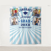 Moderne Navy Blue Afstudeer 4 Fotohokje Achtergron Wandkleed (Voorkant)