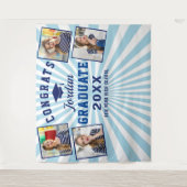 Moderne Navy Blue Afstudeer 4 Photo Booth Achtergr Wandkleed (Voorkant)