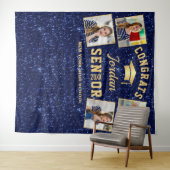 Moderne Navy Blue Afstudeer 4 Photo Booth Achtergr Wandkleed (In Situ (horizontaal))