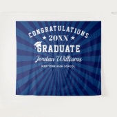 Moderne Navy Blue Afstudeer Foto Booth Achtergrond Wandkleed (Voorkant (horizontaal))