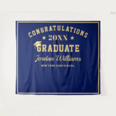 Moderne Navy Blue Afstudeer Foto Booth Achtergrond Wandkleed (Voorkant (horizontaal))