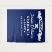 Moderne Navy Blue Afstudeer Foto Booth Achtergrond Wandkleed (Voorkant (horizontaal))