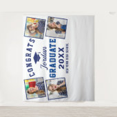 Moderne Navy Blue Afstudeerfeest 4 Fotohokje Achte Wandkleed (Voorkant)