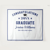 Moderne Navy Blue Afstudeerfeest Foto Achtergrond Wandkleed (Voorkant (horizontaal))