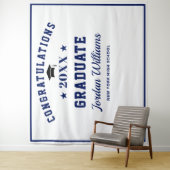 Moderne Navy Blue Afstudeerfeest Foto Achtergrond Wandkleed (In situ)