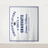 Moderne Navy Blue Afstudeerfeest Foto Achtergrond Wandkleed (Voorkant)