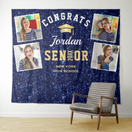 Moderne Navy Blue Afstudeerfoto 4 Fotohokje Achter Wandkleed