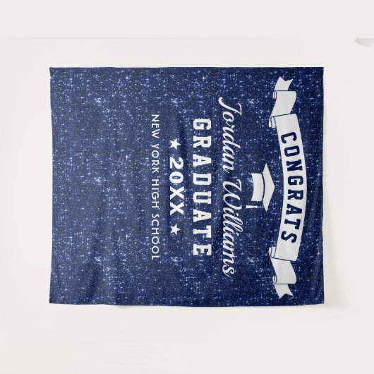 Moderne Navy Blue Afstudeerfoto Booth Achtergrond Wandkleed (Voorkant (horizontaal))