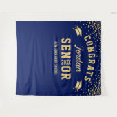 Moderne Navy Blue Afstudeerfoto Booth Achtergrond Wandkleed (Voorkant (horizontaal))