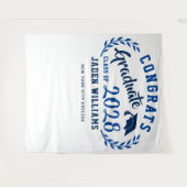 Moderne Navy Blue Afstudeerfoto Booth Achtergrond Wandkleed (Voorkant (horizontaal))