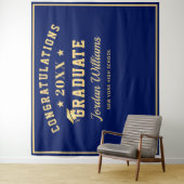 Moderne Navy Blue Afstudeerfoto Booth Achtergrond Wandkleed (In situ)