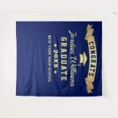 Moderne Navy Blue Afstudeerfoto Booth Achtergrond Wandkleed (Voorkant (horizontaal))