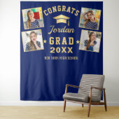 Moderne Navy Blue Afstuderen 4 Fotohokje Achtergro Wandkleed (In situ)