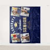 Moderne Navy Blue Afstuderen 4 Fotohokje Achtergro Wandkleed (Voorkant)