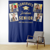 Moderne Navy Blue Afstuderen 4 Fotohokje Achtergro Wandkleed (In situ)