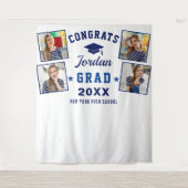 Moderne Navy Blue Afstuderen 4 Fotohokje Achtergro Wandkleed (Voorkant)