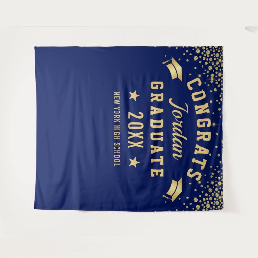 Moderne Navy Blue Afstuderen Photo Booth Backdrop Wandkleed (Voorkant (horizontaal))