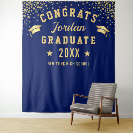 Moderne Navy Blue Afstuderen Photo Booth Backdrop Wandkleed