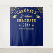 Moderne Navy Blue Afstuderen Photo Booth Backdrop Wandkleed (Voorkant)