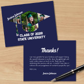 Moderne Navy Blue Afstuderen-vormige fotocollage Bedankkaart