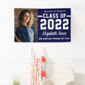 Moderne Navy Blue Class of 2022 Photo Afstuderen B Spandoek (Insitu)