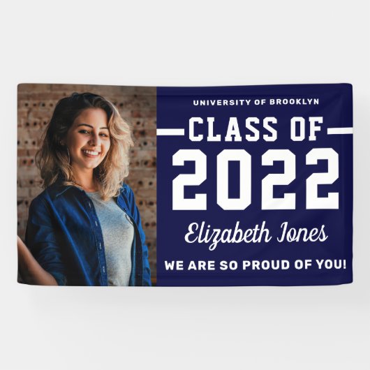 Moderne Navy Blue Class of 2022 Photo Afstuderen B Spandoek (Horizontaal)