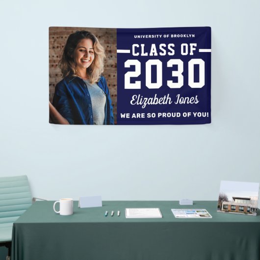 Moderne Navy Blue Class of 2022 Photo Afstuderen Spandoek (Beurs)