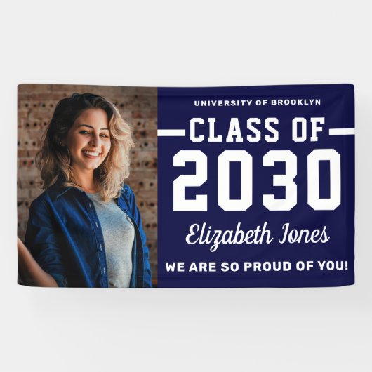 Moderne Navy Blue Class of 2022 Photo Afstuderen Spandoek (Horizontaal)