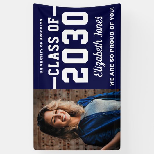 Moderne Navy Blue Class of 2022 Photo Afstuderen Spandoek (Verticaal)