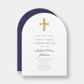 Moderne Navy Blue Cross Boy Eerste Communie boog Kaart